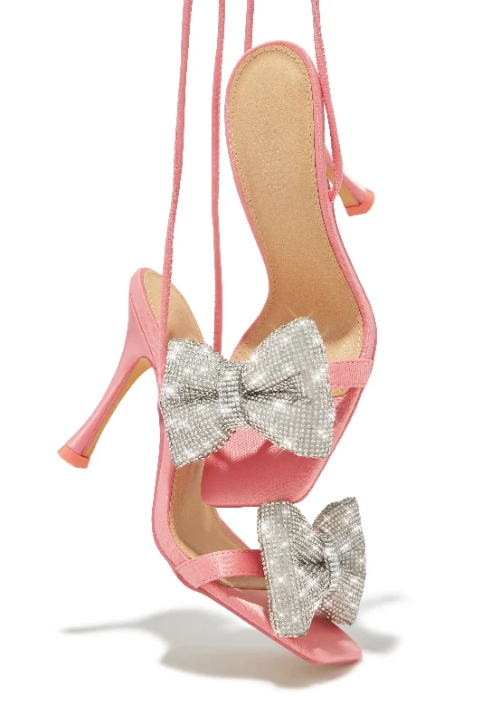 Urban Casual Shoes Ciela Lace Up Embellished Bow Heels - Pink