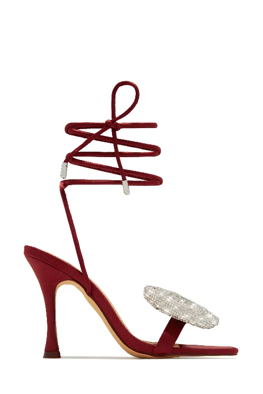 Comfy Shoes Ciela Lace Up Embellished Bow Heels - Wine