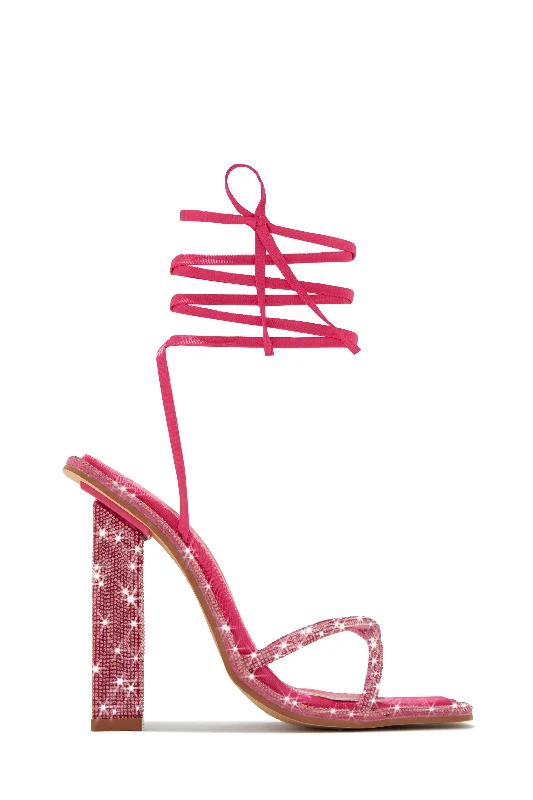 Breathable Mesh Sneakers Crystal Embellished Lace Up High Heels - Pink