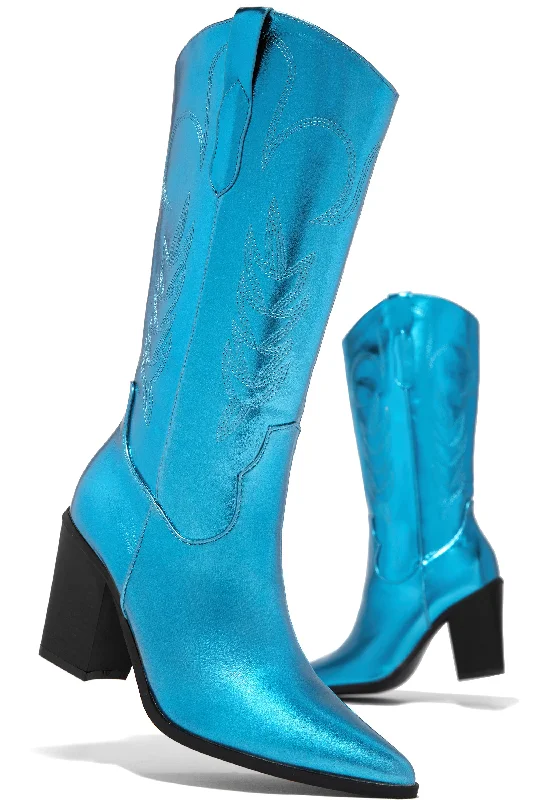 Stylish Outdoor Shoes Delaney Block Heel Cowgirl Boots - Blue