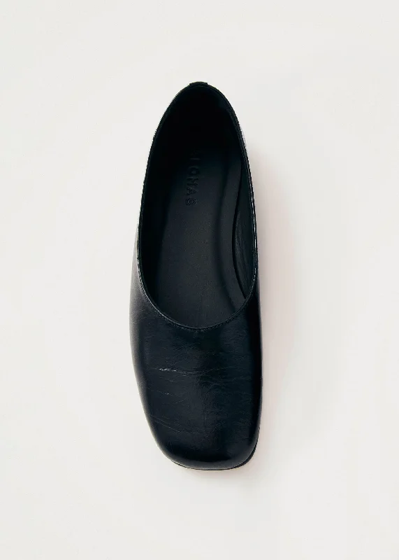 Cozy Walking Shoes Edie Black Leather Ballet Flats
