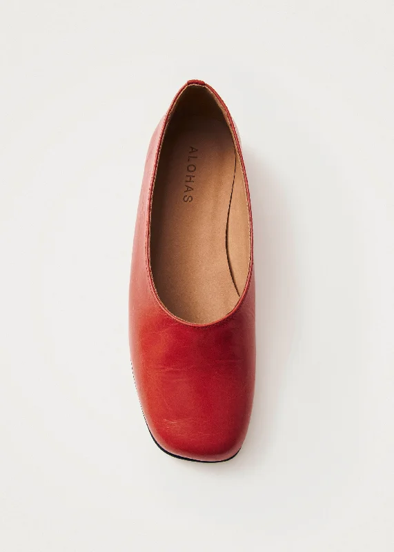 Flexible Fit Shoes Edie Red Leather Ballet Flats