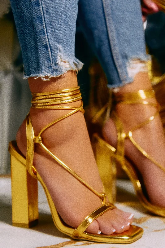 Outdoor Sneakers Evonne Lace Up Block Heels - Gold