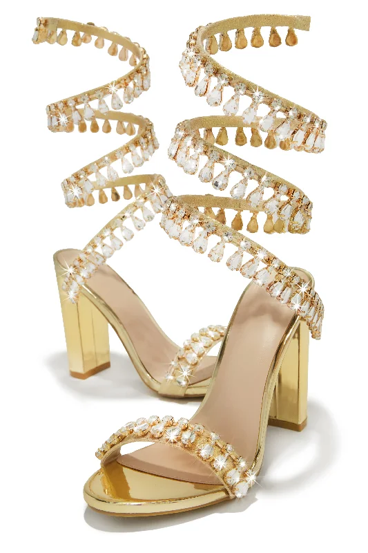 Flexible Shoes Holiday Party Embellished Around The Ankle Coil Heels - Gold