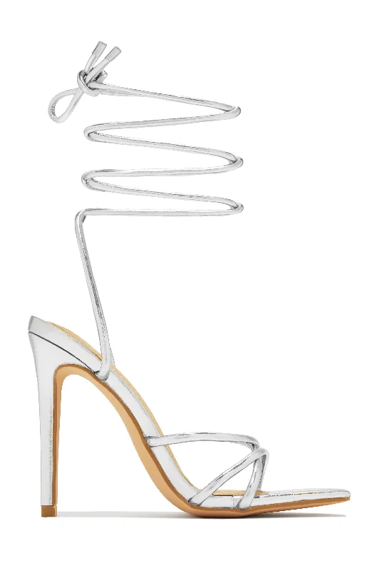Soft Insole Shoes Holly Lace Up Strappy Heels - Silver