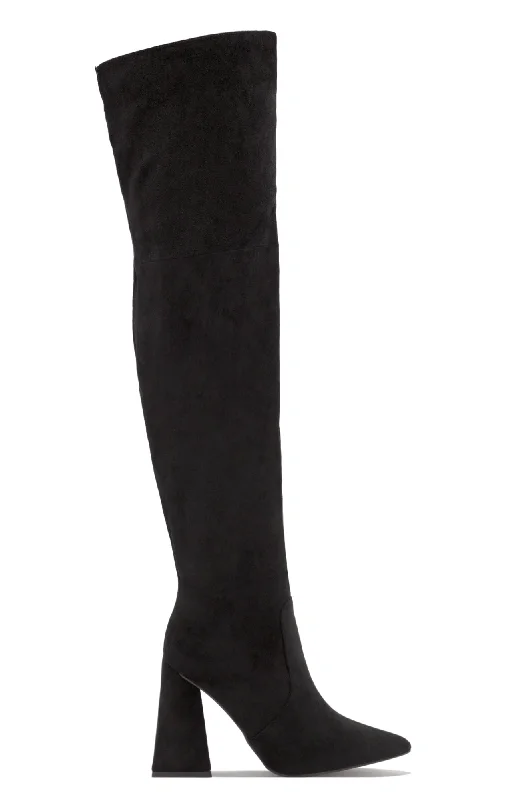 Arch Support Shoes Kenedi Triangle Block Heels Boots - Black Suede