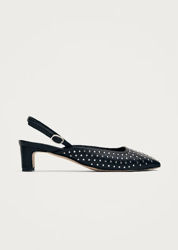 Long-Lasting Shoes Lindy Studs Black Leather Pumps