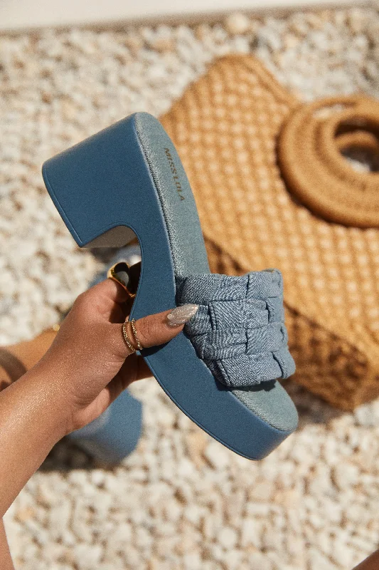 Stylish Everyday Shoes Miley Platform Block Heel Mules - Denim
