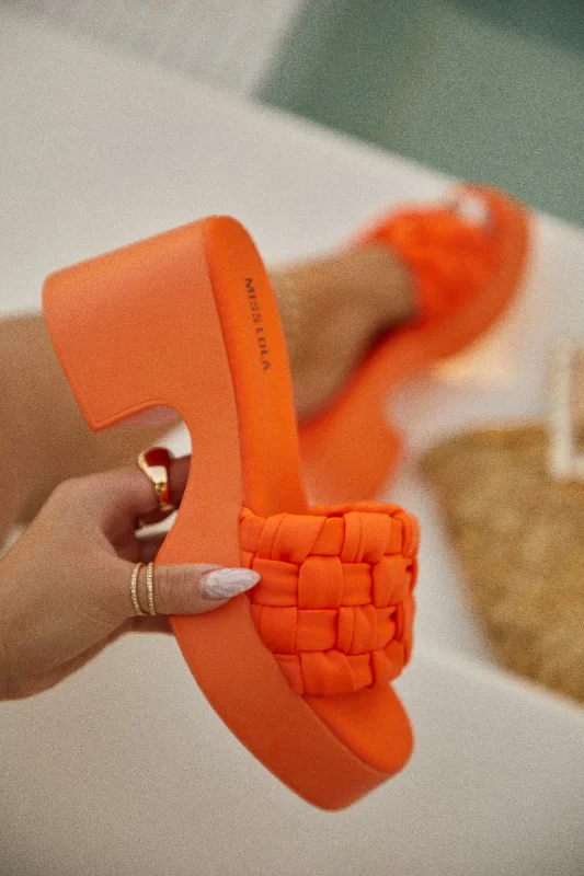 Soft Cushion Shoes Miley Platform Block Heel Mules - Orange