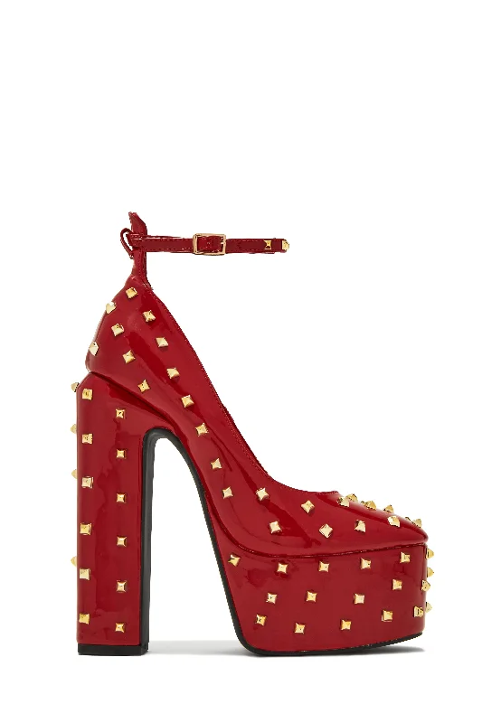Chic Sneakers Nayomi Studded Platform Block High Heels - Red