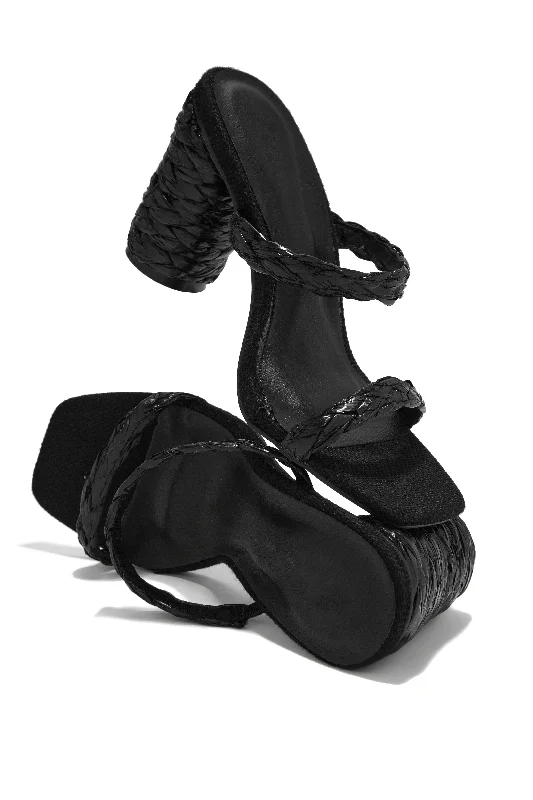 Comfy Shoes Out On Vacation Espadrille Block Heel Mules - Black