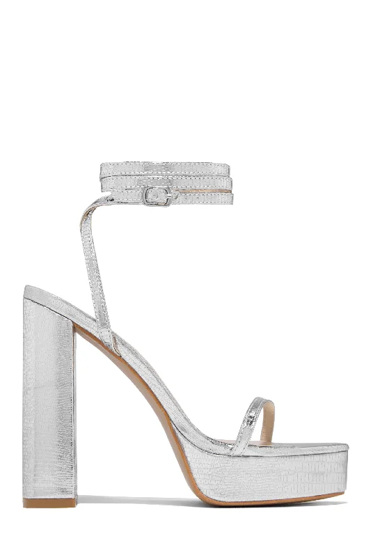 Lightweight Loafers Paige Block High Heel Platforms - Silver