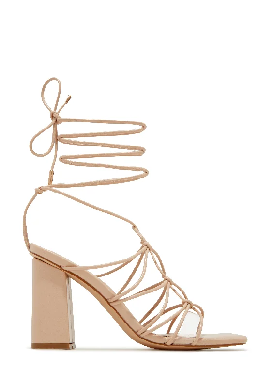 Trendy Walking Shoes Palmera Lace Up Block Heels - Nude