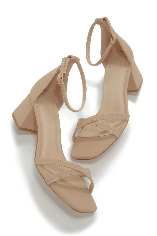 Soft Insole Shoes Rae Block Mid Heels - Nude