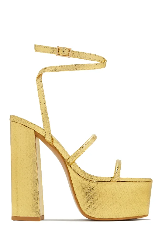 Arch Support Shoes Samia Platform Block High Heels - Gold