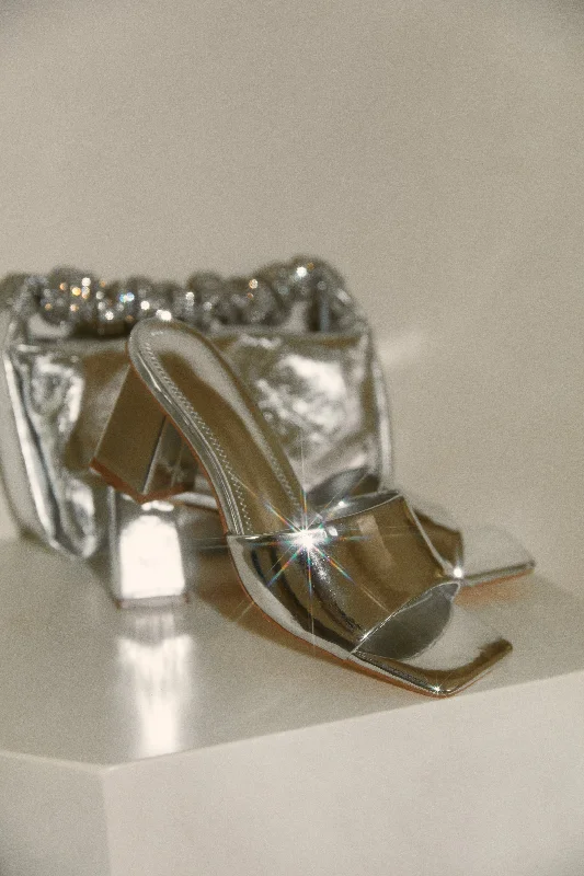 Wear-Resistant Sneakers Valentine Block Heel Mules - Silver