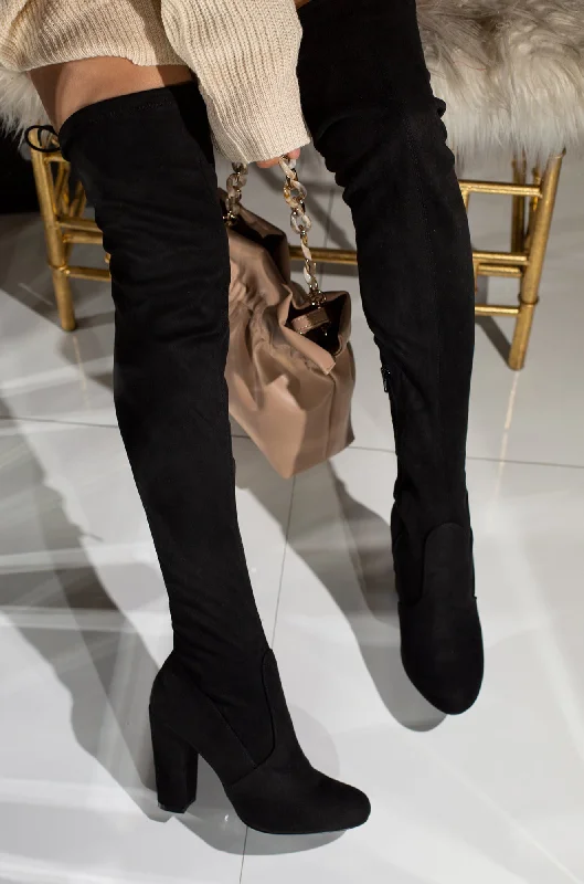 High-Quality Footwear Way Up High Block Heel Over The Knee Boots - Black