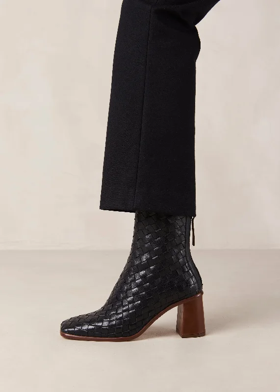 Sporty Comfort Shoes West Braided Black Leather Ankle Boots