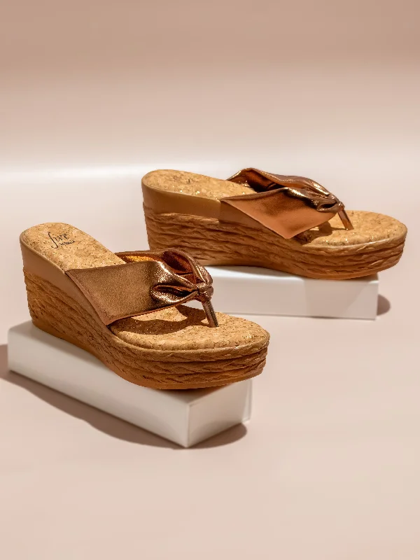 Urban Casual Shoes Women Antique Embellished Open Toe Cork Finish Wedge Heels