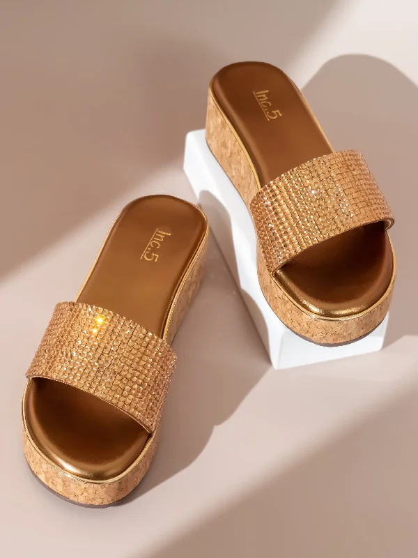 Eco-Friendly Footwear Women Antique-Toned Embellished Wedge Heels