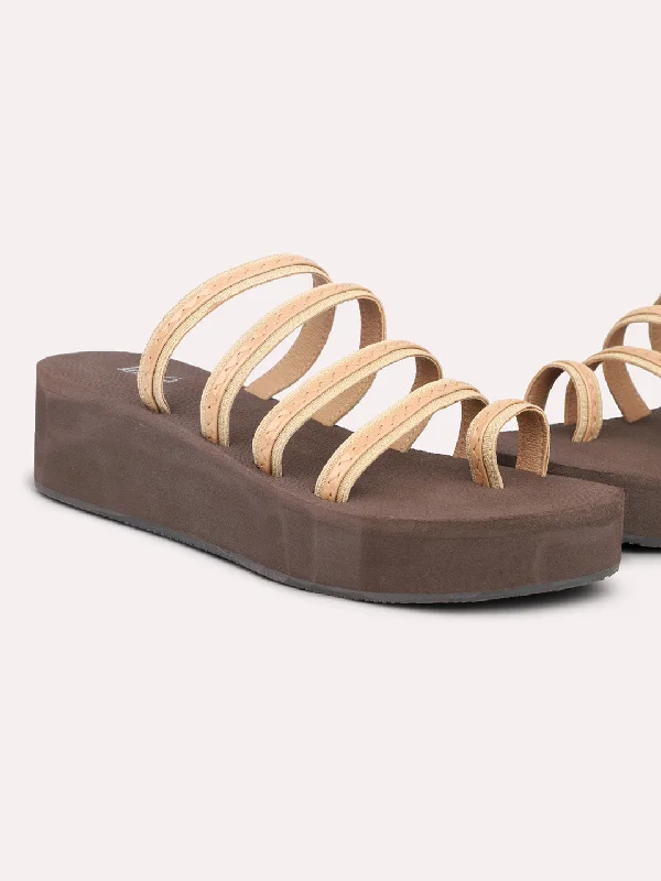 Lightweight Loafers Women Beige Striped One Toe Wedges Heels