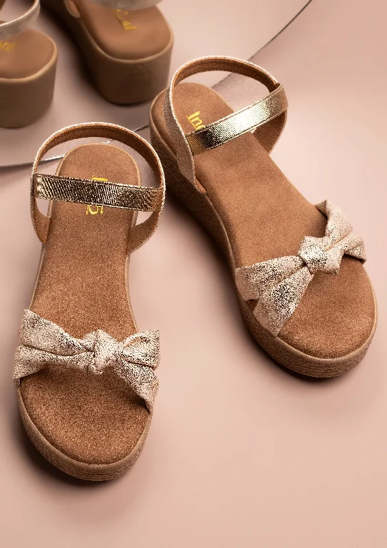 Arch Support Shoes Women Beige Textured Open Toe Wedge Heels