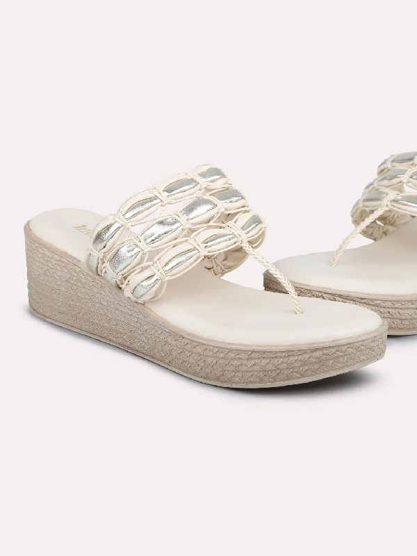 Classic Sneakers Women Beige Textured Wedge Heels