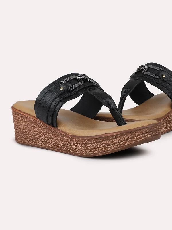 Arch Support Shoes Women Black Solid Textured Wedge Heels