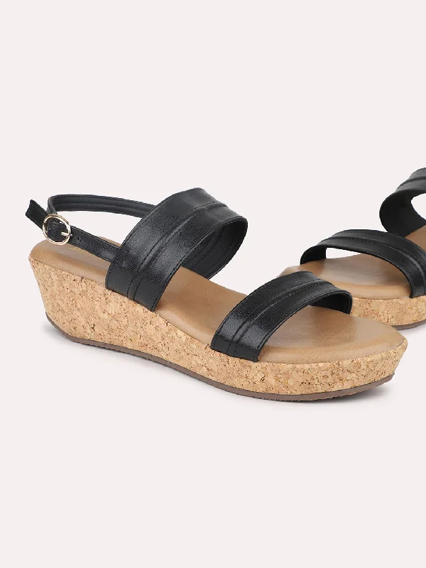 Stylish Everyday Shoes Women Black Solid Wedge Sandals