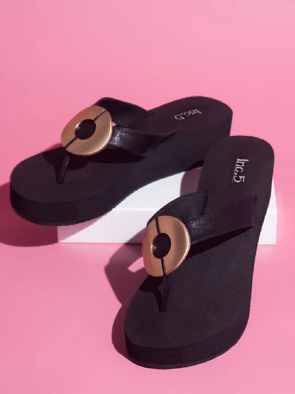 Cozy Slip-Ons Women Black Solid Wedges