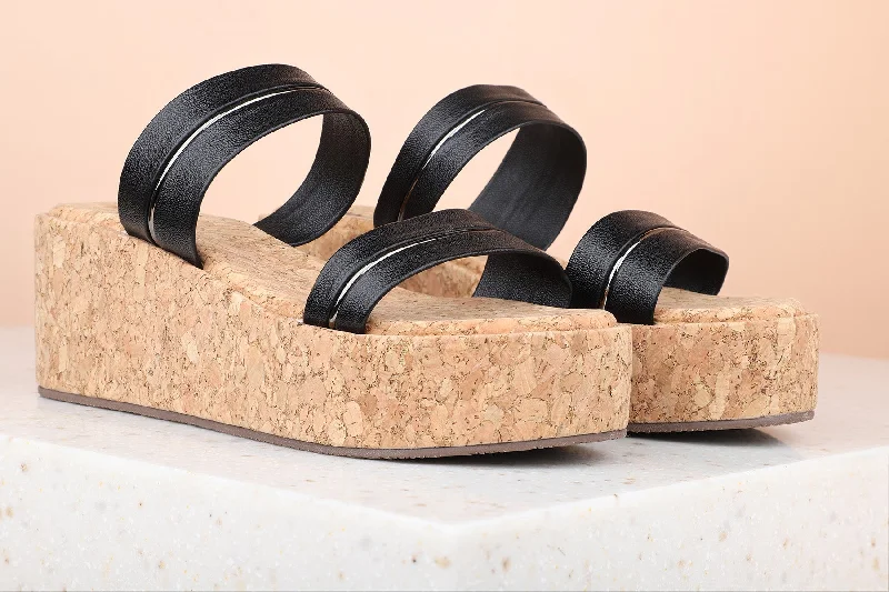 Soft Cushion Shoes Women Black Wedge Sandal Heels