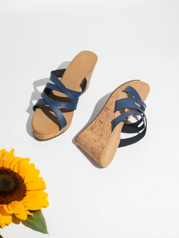 Breathable Loafers Women Blue Open Toe Wedges