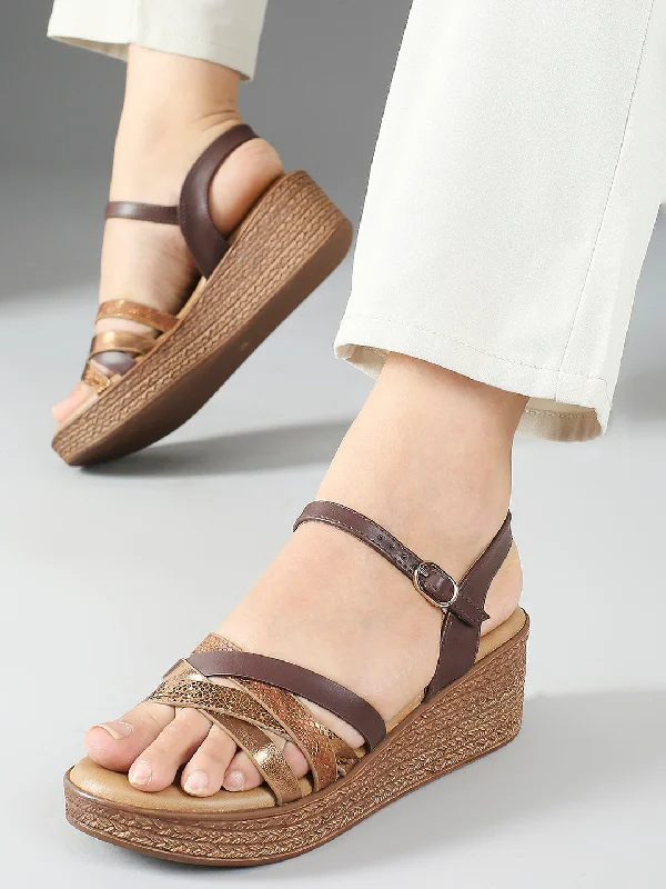Cushioning Sneakers Women Brown Colourblocked Wedge Heels With Buckle