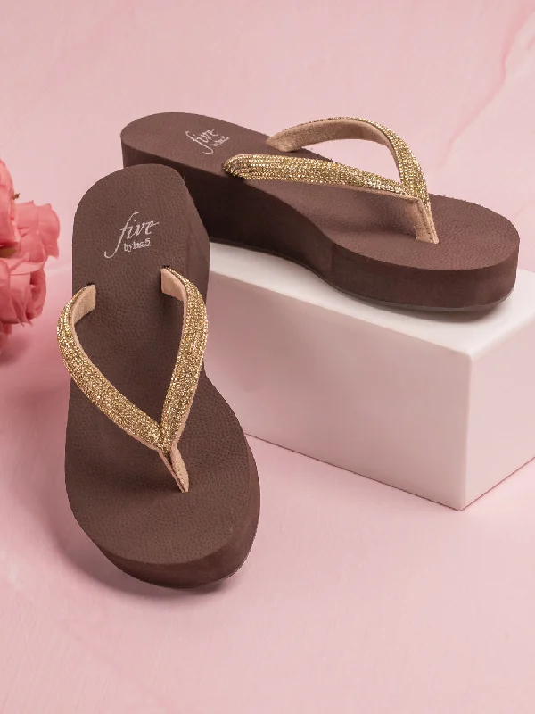 Stylish Loafers Women Gold And Brown-Toned Wedge Heels