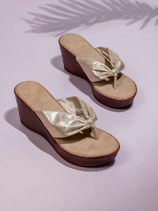 Plush Footwear Women Gold Textured Wedge Heels