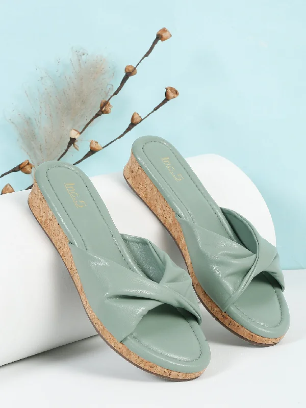 Wear-Resistant Sneakers Women Green Solid Wedge Sandals