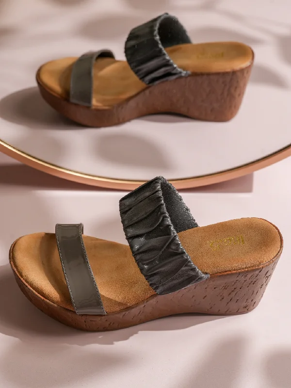 Ergonomic Shoes Women Grey Open Toe Wedges Heels