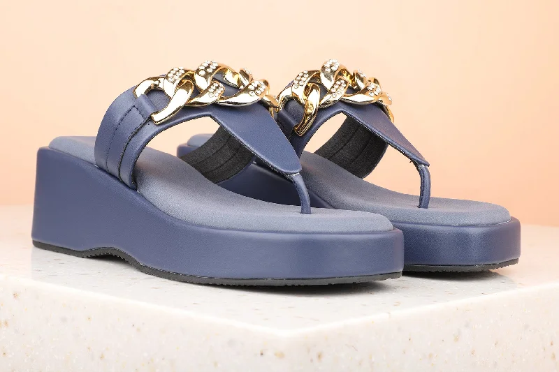 Fashionable Slip-Ons Women Navy Wedge Sandal Heels