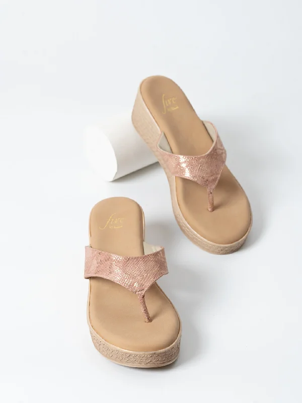 Durable Sneakers Women Peach Textured One Toe Wedge Heels