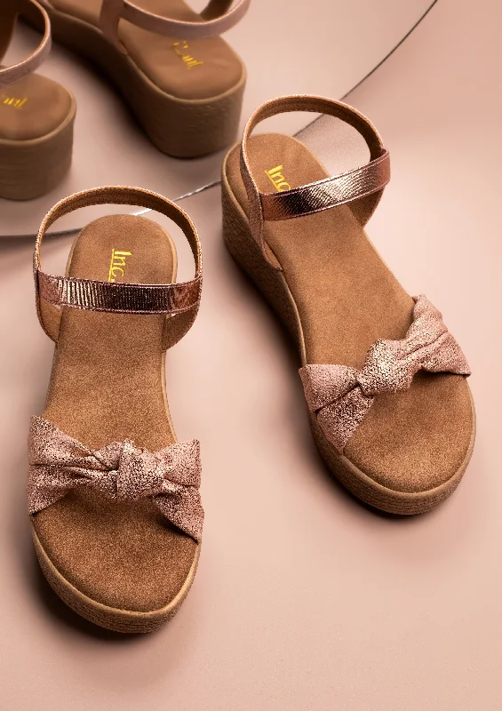 Lightweight Sneakers Women Peach Textured Open Toe Wedge Heels