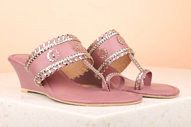 Modern Casual Shoes Women Purple Kolhapuri Ethnic Wedges Heels