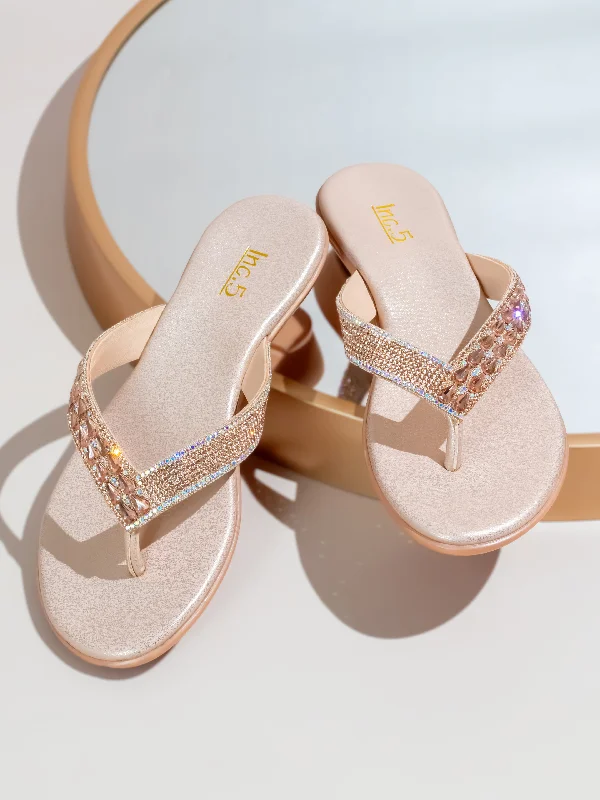 Durable Sneakers Women Rose Gold-Toned Embellished Open Toe Wedge Sandals