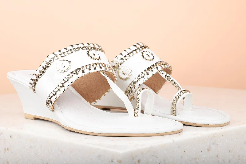Summer Sneakers Women White Kolhapuri Ethnic Wedges Heels