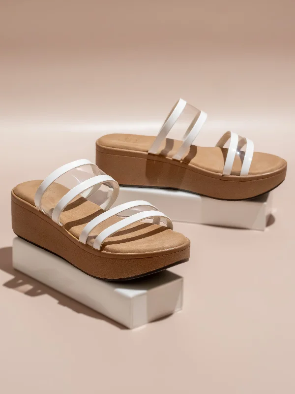 Sporty Comfort Shoes Women White Transparent Strappy Wedge Heels