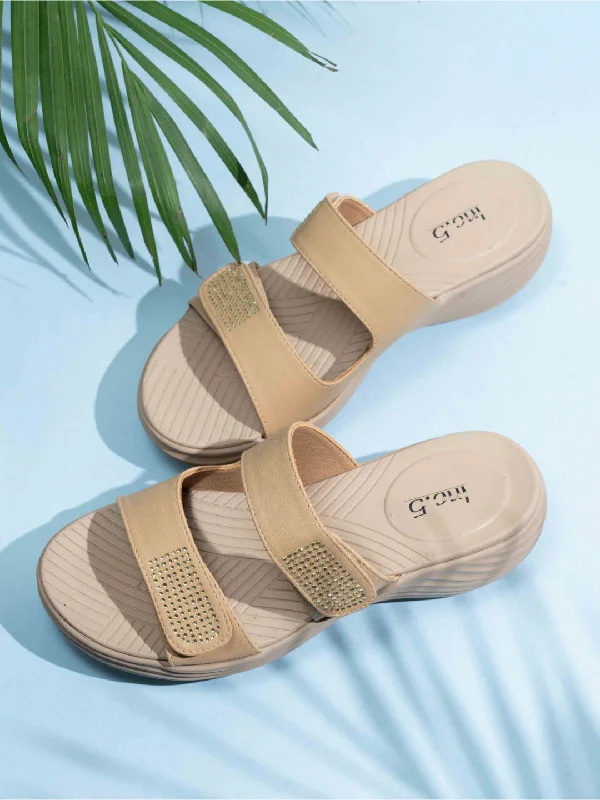Fashion Sport Shoes Womens Beige Casual Solid Round Toe Wedges Heel Mules