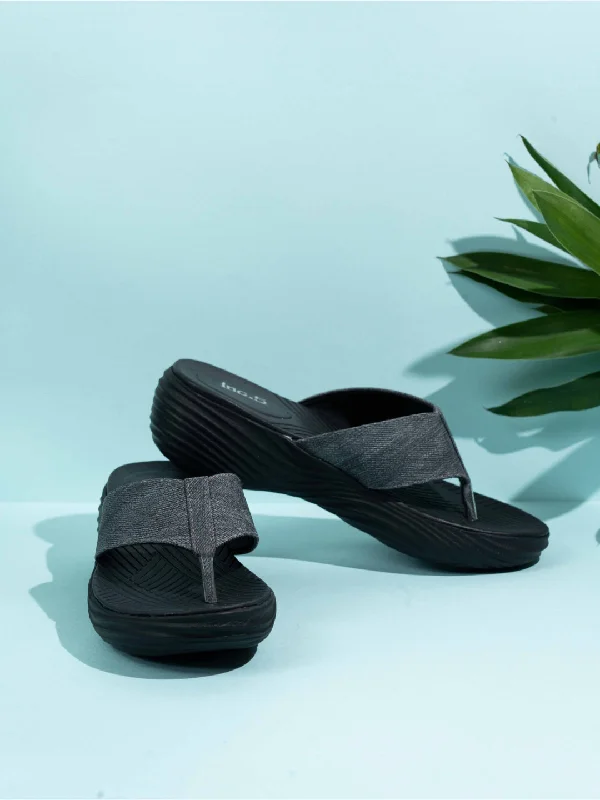 Air Cushion Sneakers Womens Black Casual Solid Round Toe Wedges Heel Sandals