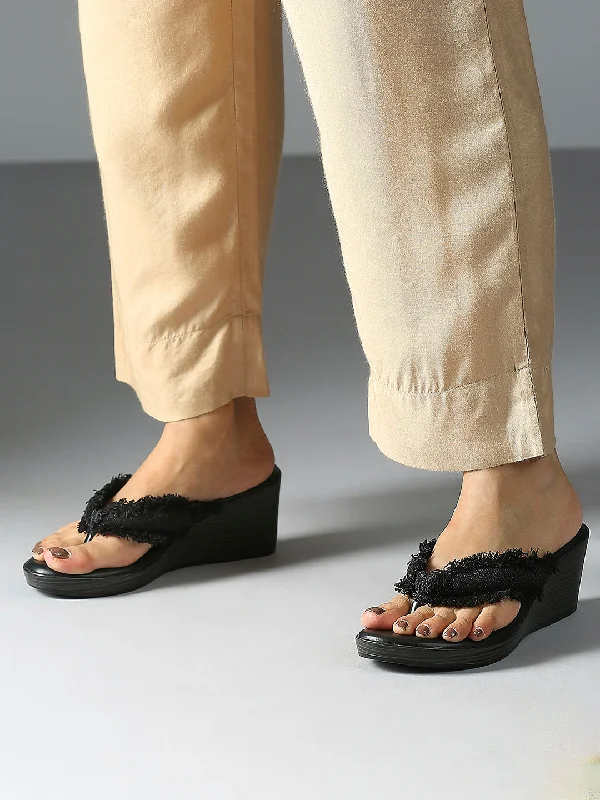 Minimalist Shoes Womens Black Casual Thong Wedges Sandals