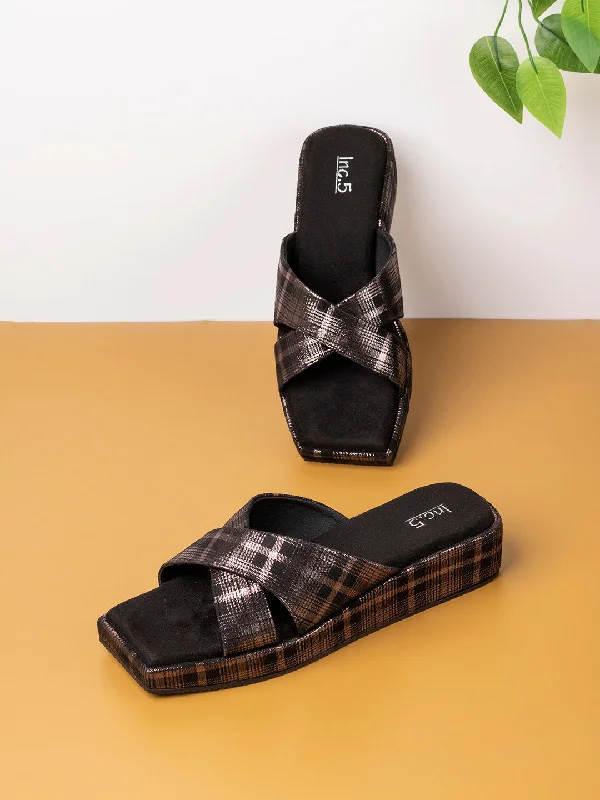 Vintage Sneakers Womens Black Printed Cross Strap Casual Wedge Heel Sandals