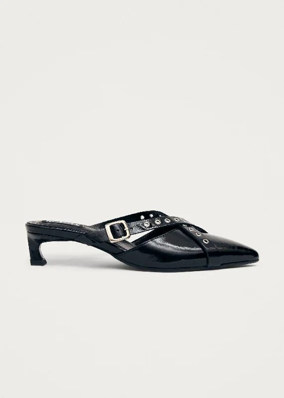 Budget-Friendly Shoes Zyra Onix Black Leather Mules