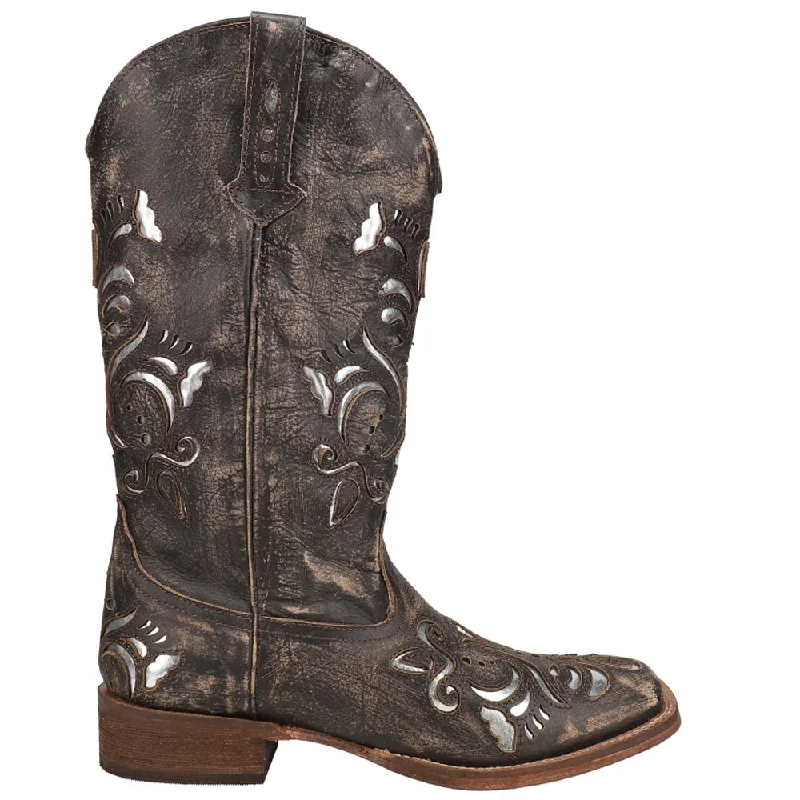 Fashion Shoes Belle Metallic Square Toe Cowboy Boots